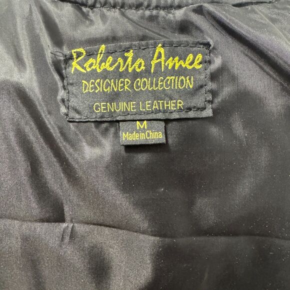 Roberto Amee Black Pigskin Leather Snap Buttons Vest Mens Medium Patchwork Patch - Picture 8 of 10